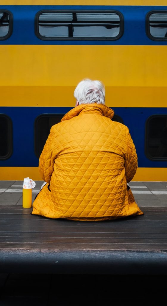 Old woman in public transports